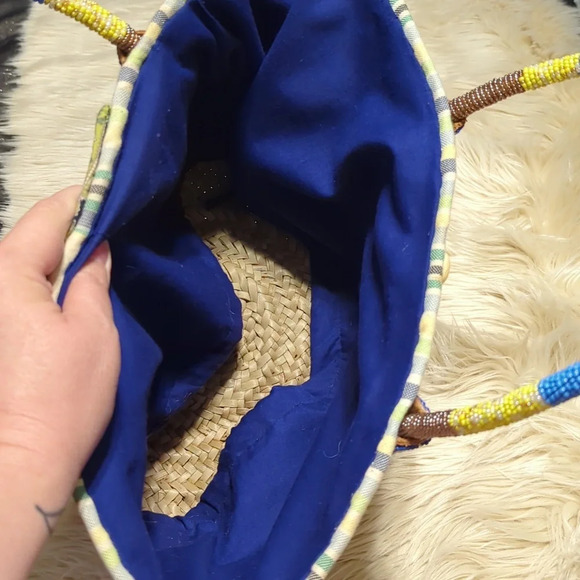 Artisan Seed bead basket purse tote bag for beach shopping or picnic - Picture 5 of 6